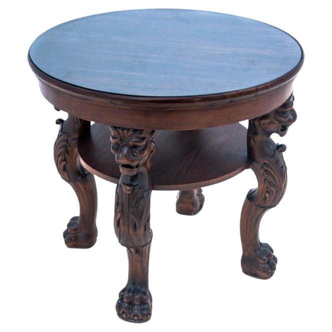 Round Antique Coffee Table with Lions, Western Europe, circa 1900