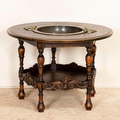 Round Antique Danish Coffee Table with Removable Metal Tray or Large Ash Tray