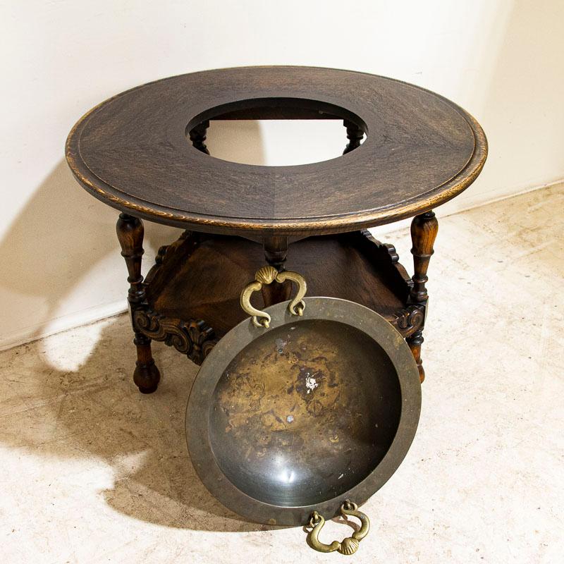Round Antique Danish Coffee Table with Removable Metal Tray or Large Ash Tray In Good Condition In Round Top, TX