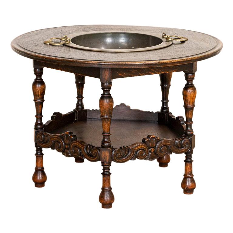 Round Antique Danish Coffee Table with Removable Metal Tray or Large Ash Tray