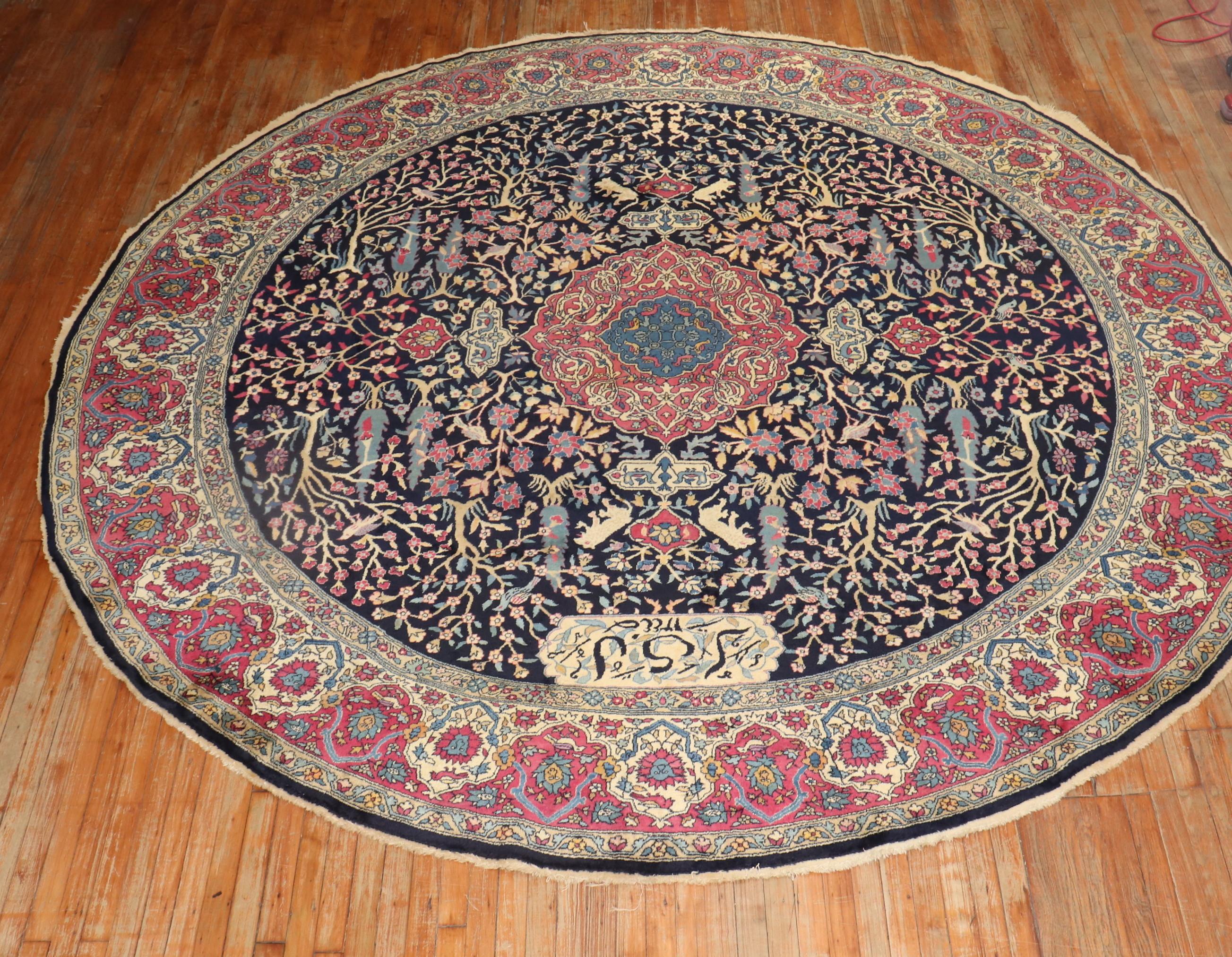 Islamic Round Antique Indian Pictorial Rug For Sale