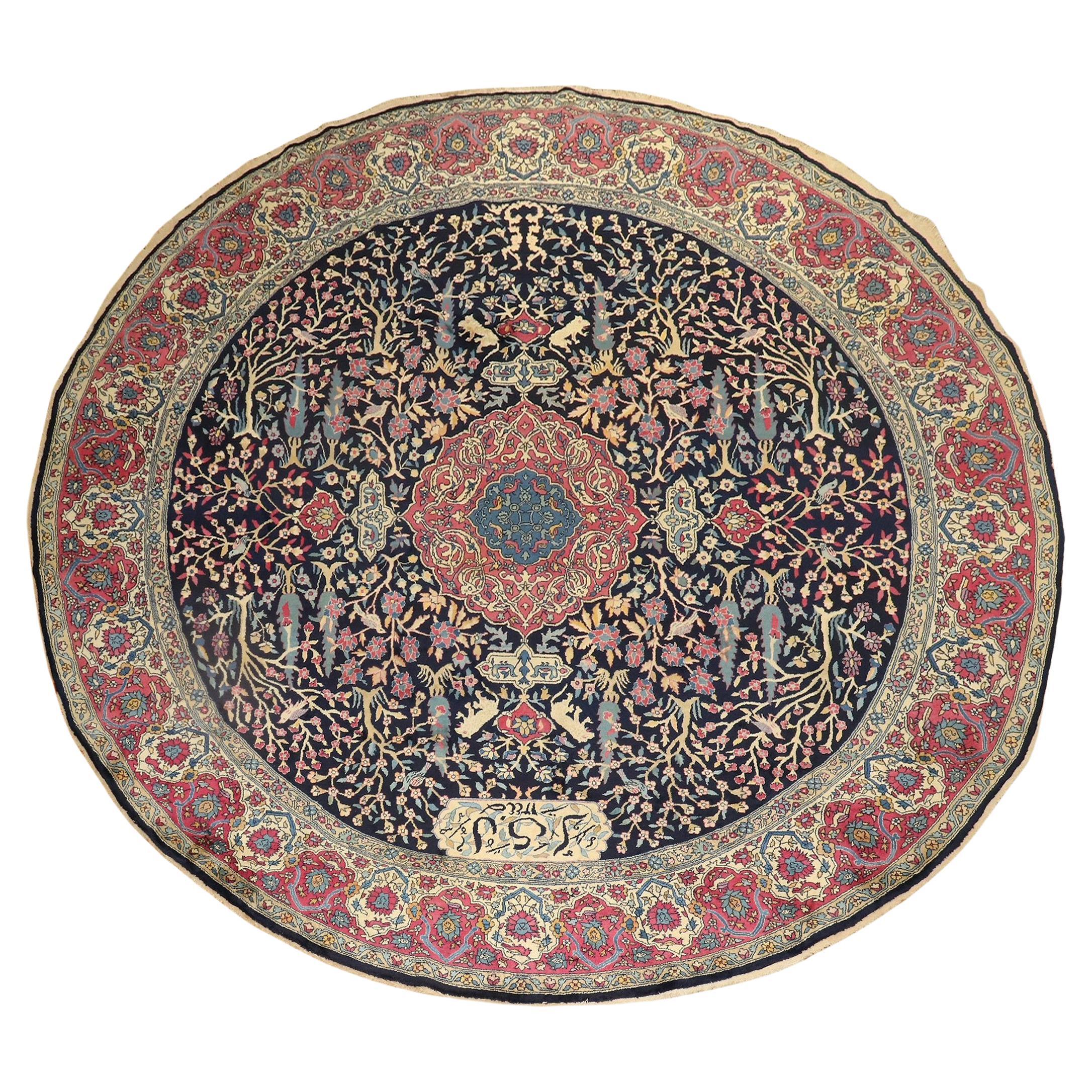 Round Antique Indian Pictorial Rug For Sale