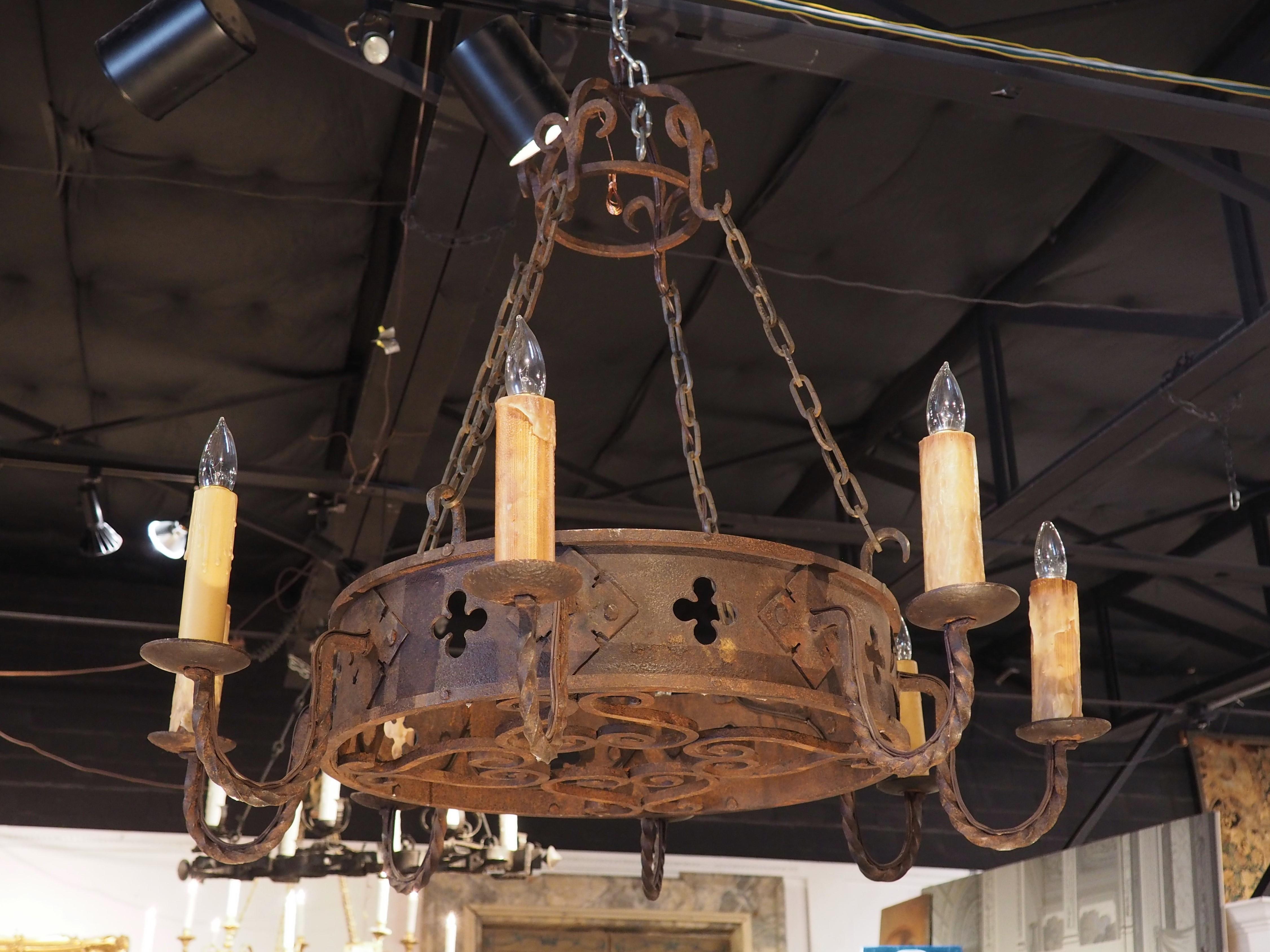 Round Antique Iron Chandelier from France, circa 1900 6