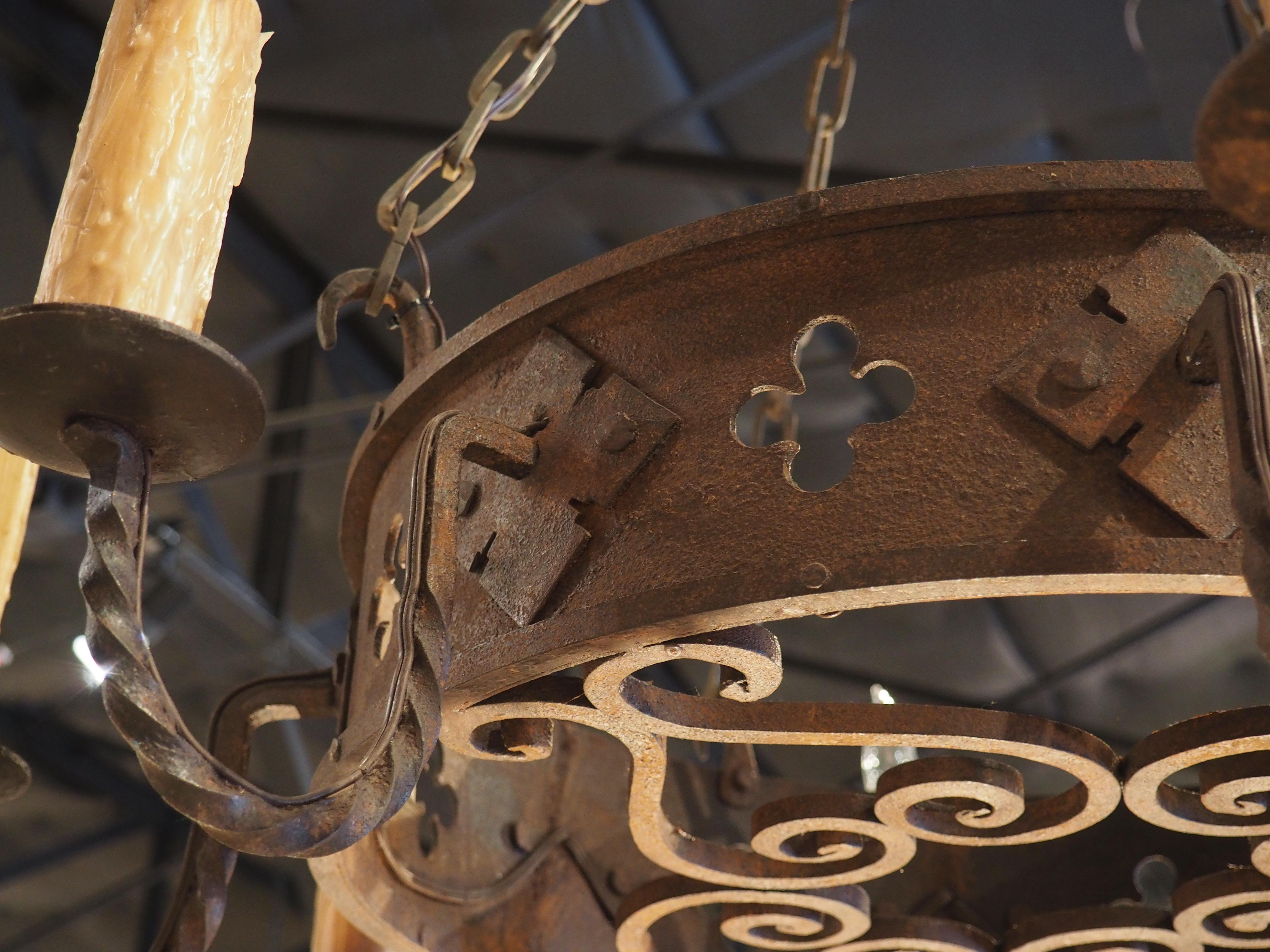 French Round Antique Iron Chandelier from France, circa 1900