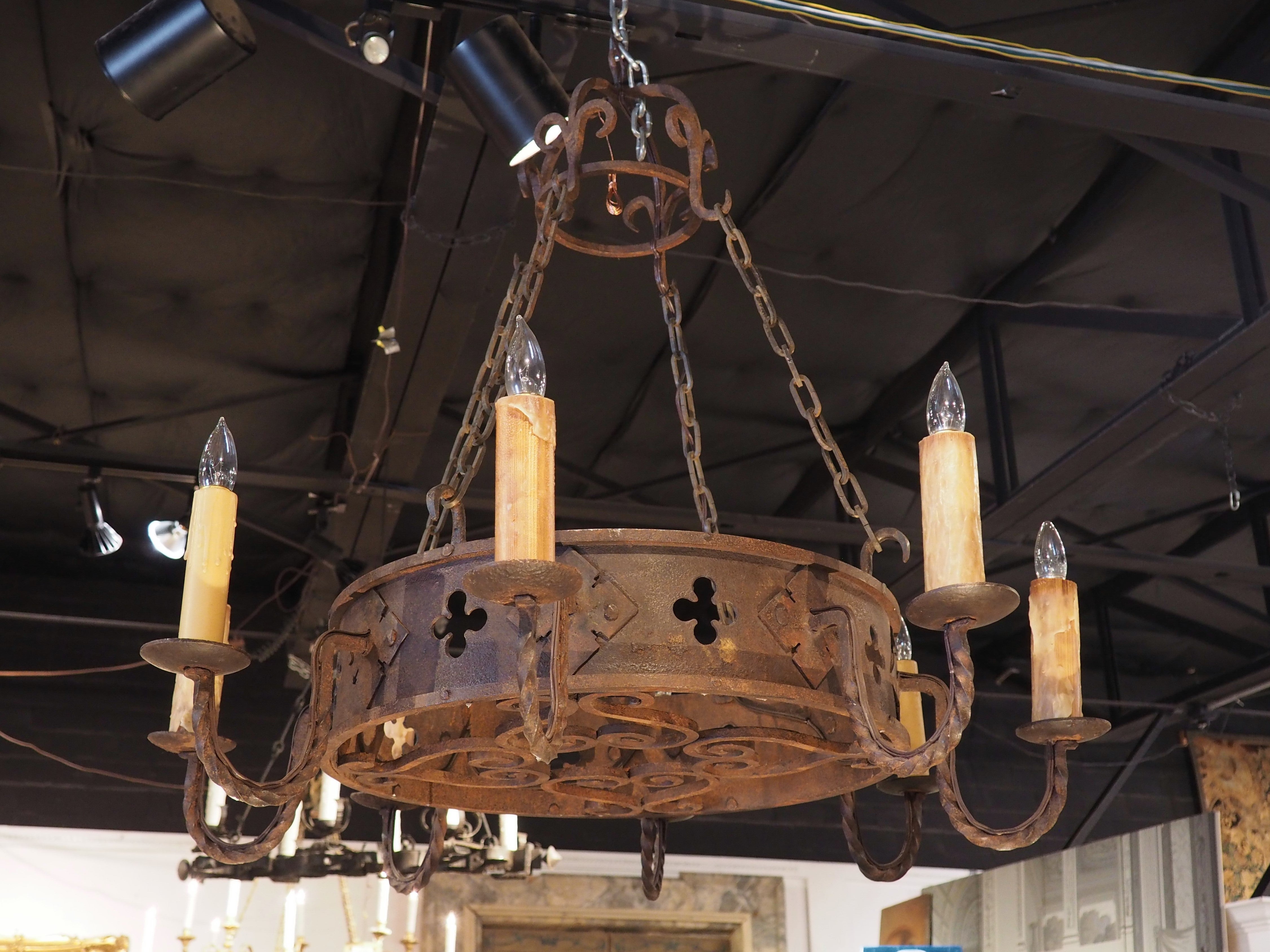 Round Antique Iron Chandelier from France, circa 1900