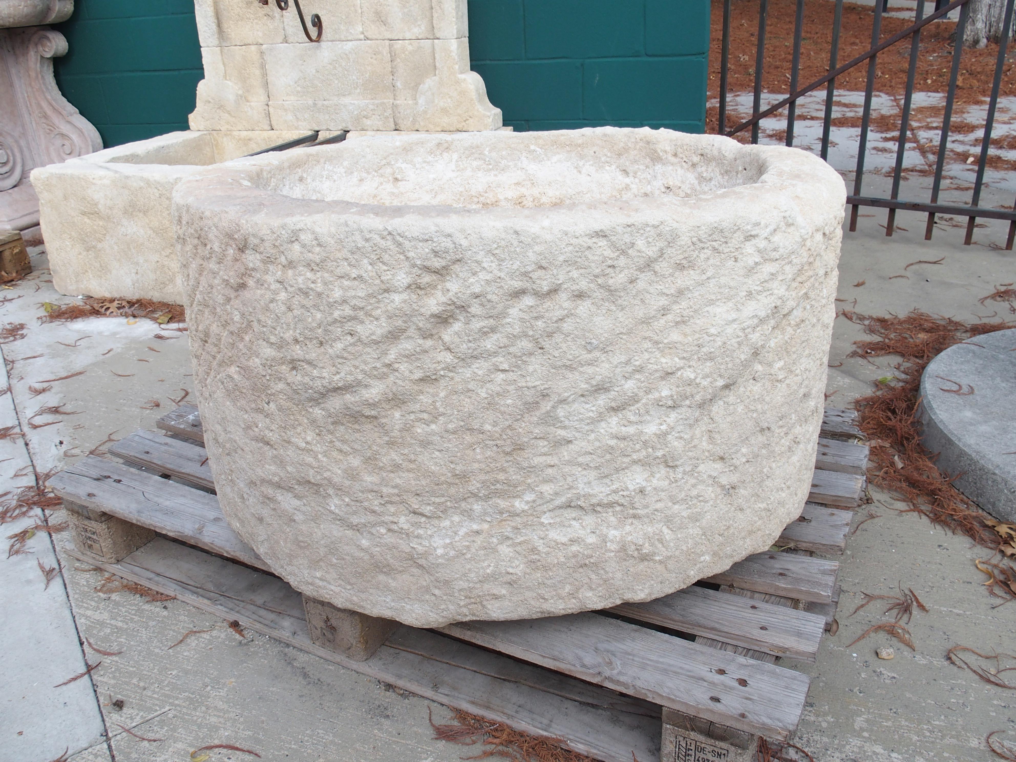 Hand-Carved Round Antique Spanish Limestone Trough or Planter, 19th Century