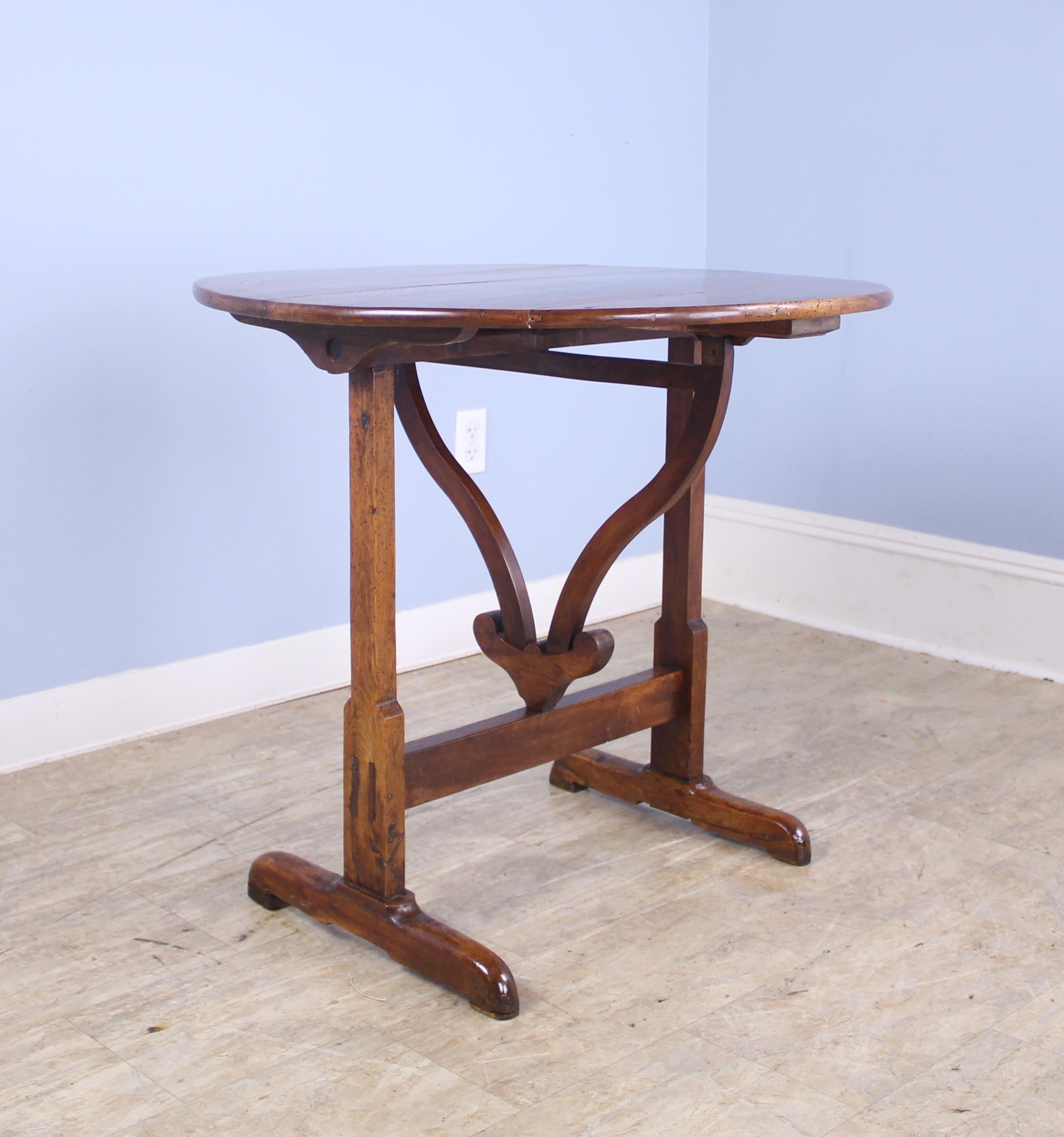 French Round Antique Walnut Wine Table