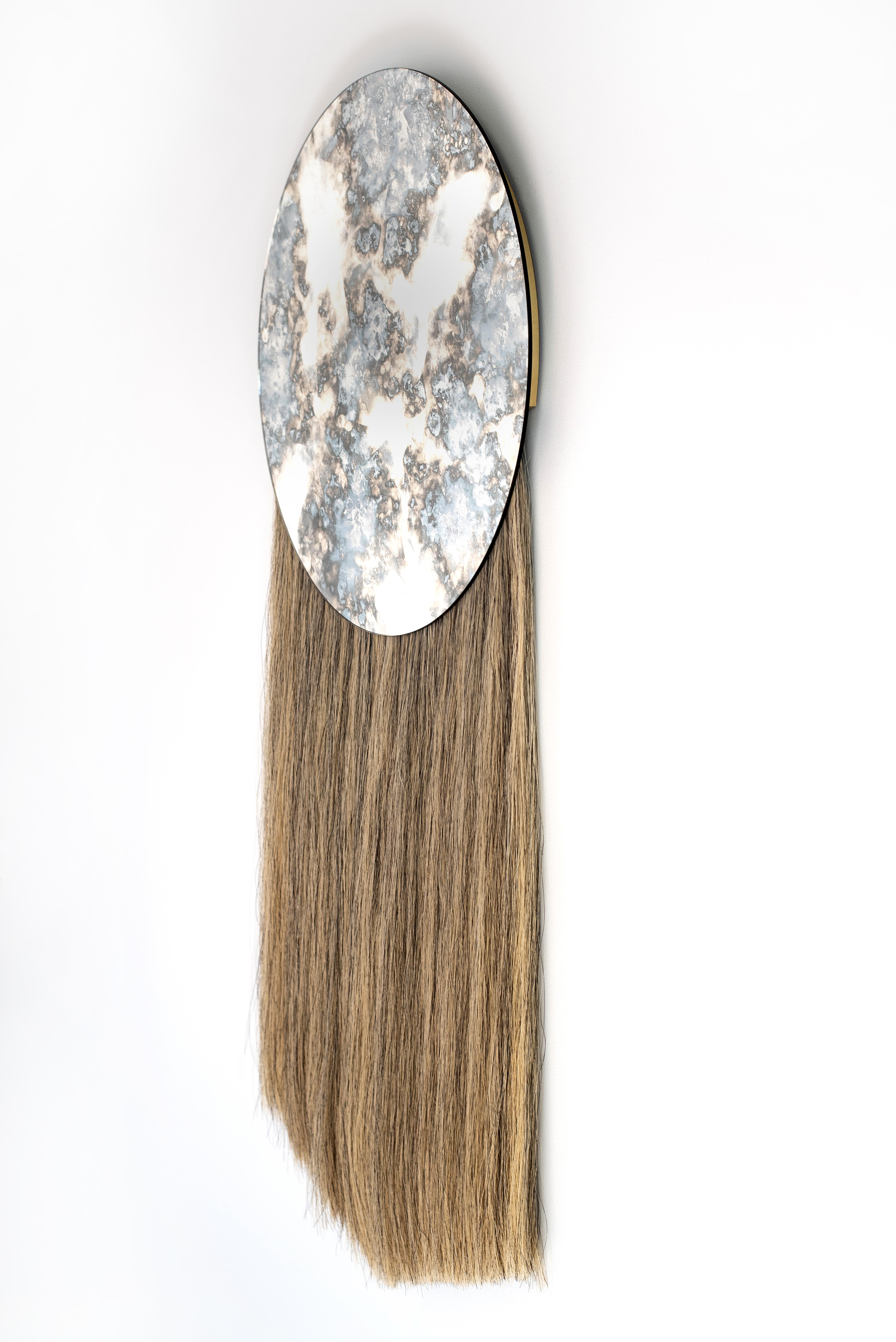 American Silver Round Antiqued Mirror with Horsehair - Hera Mirror by Ben & Aja Blanc For Sale