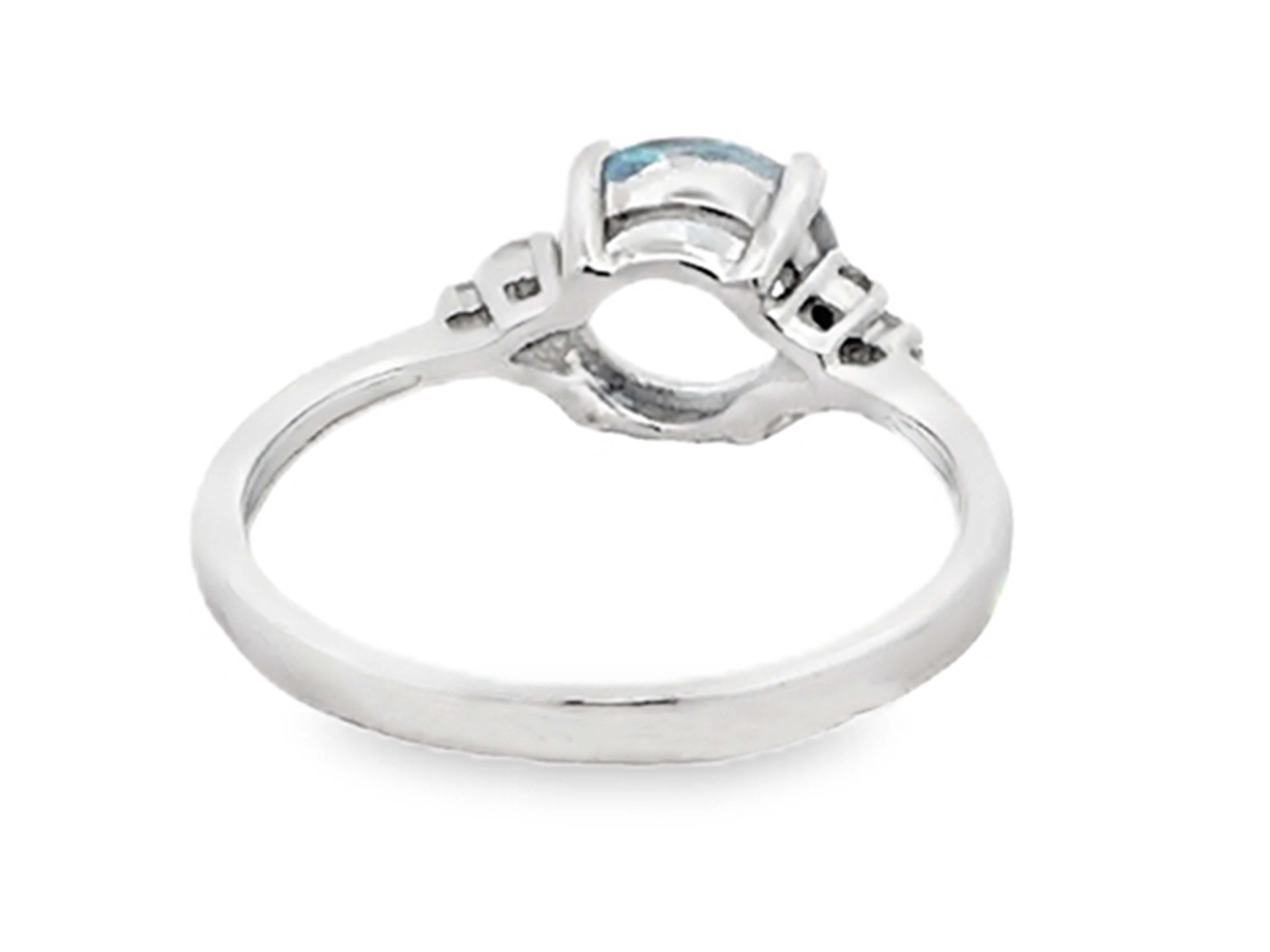 Anillo Aguamarina Redonda y Diamante Oro Blanco 14K en venta 1