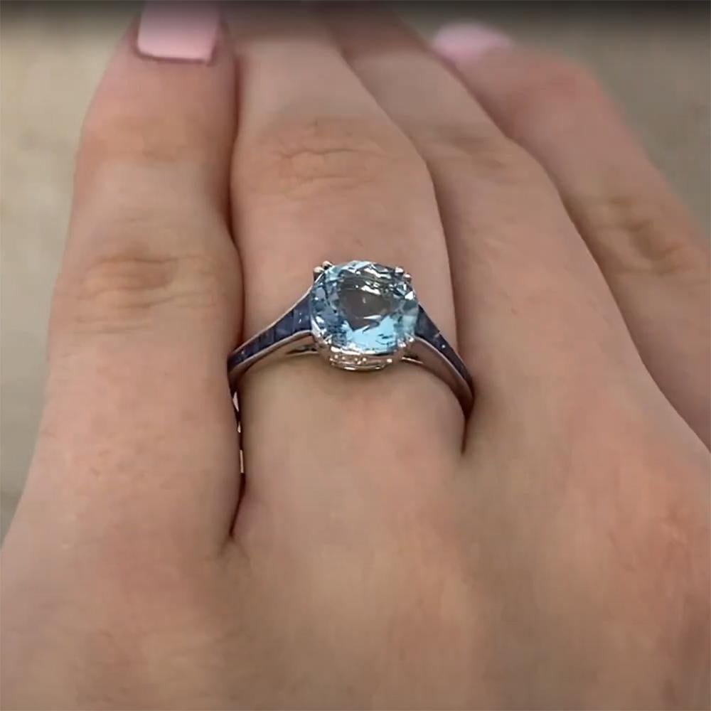 Anillo Cóctel Aguamarina Redonda (Aprox. 1,70 Quilates) c/ Zafiro, Platino Art Decó en venta