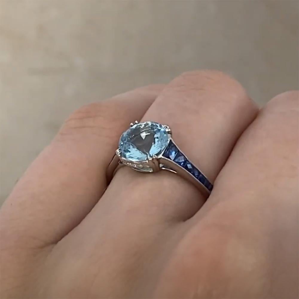 Anillo Cóctel Aguamarina Redonda (Aprox. 1,70 Quilates) c/ Zafiro, Platino Corte redondo en venta