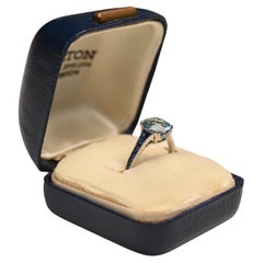 Bague cocktail aigue-marine ronde (environ 1,70 carats) avec saphir, platine