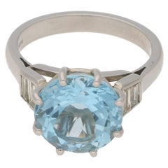 Round Aquamarine Diamond Platinum Engagement Ring