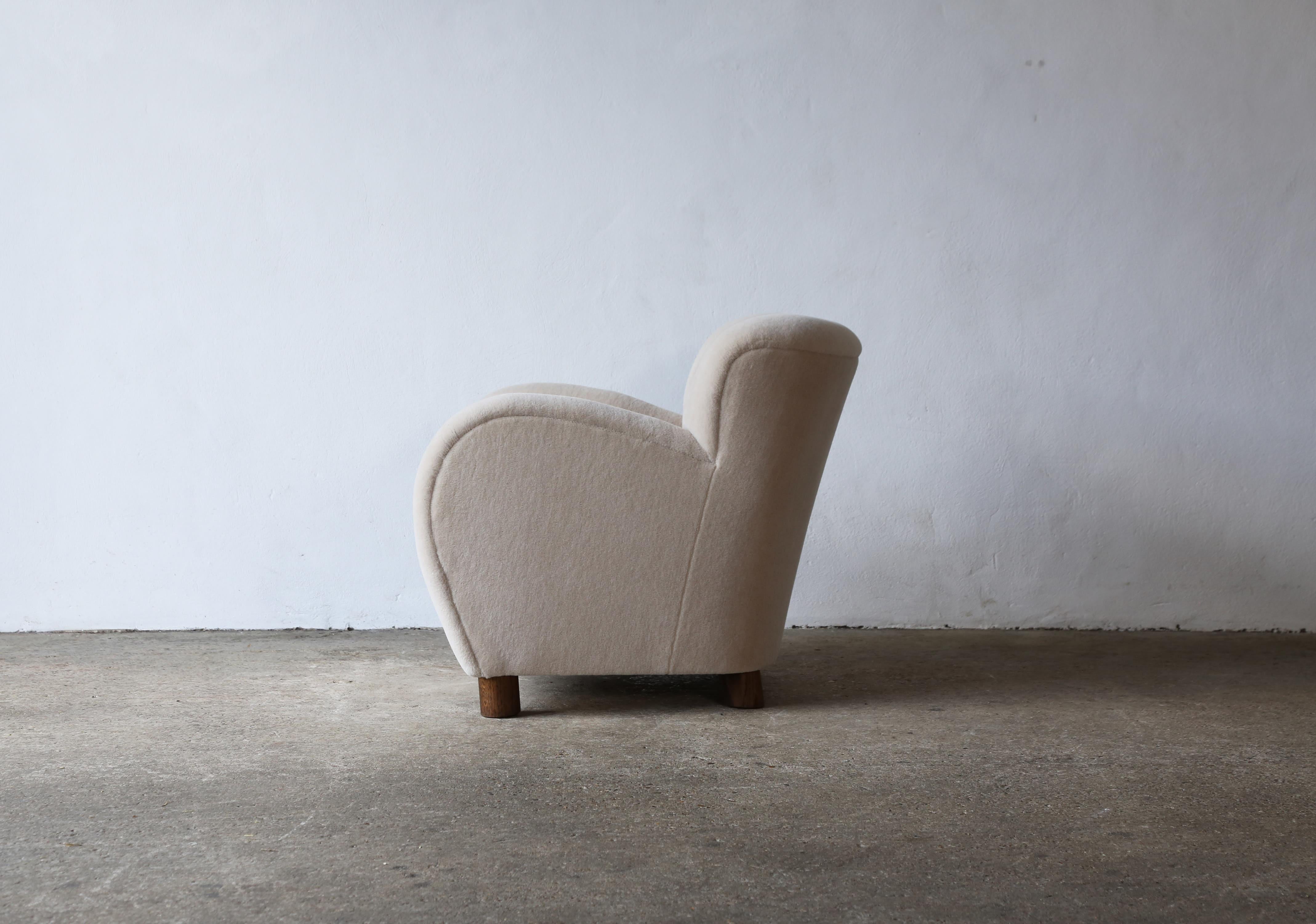 Contemporary Round Arm Lounge Chair, Newly Upholstered in Pure Alpaca