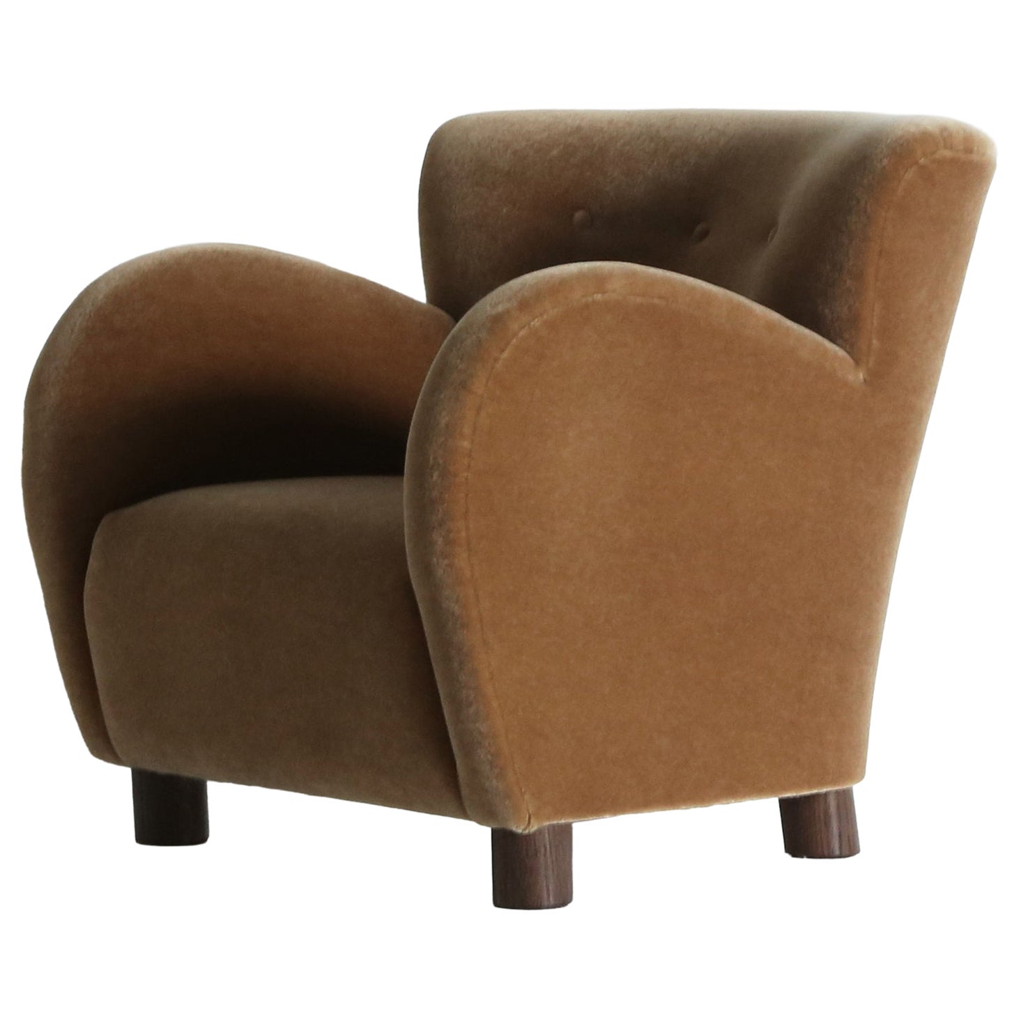 Round Arm Lounge Chair, Newly Upholstered in Pure Mohair