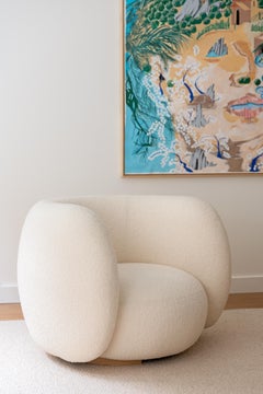 Fauteuil rond EOF-1 d'Emmanuel Outy, pieds et tissu en chêne, fabriqué en France