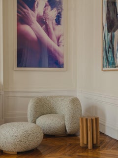 Round Armchair EOF-1 by Emmanuel Outy, Oak feets and fabric, Crafted in France