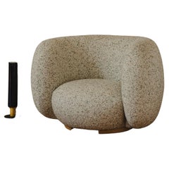 Round Armchair EOF-1 by Emmanuel Outy, Oak feets and fabric, Crafted in France