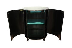 Round Art Deco Bar Cabinet, Black Polished, England, circa 1940