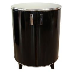 Round Art Deco Bar Cabinet, Black Polished, England, circa 1940