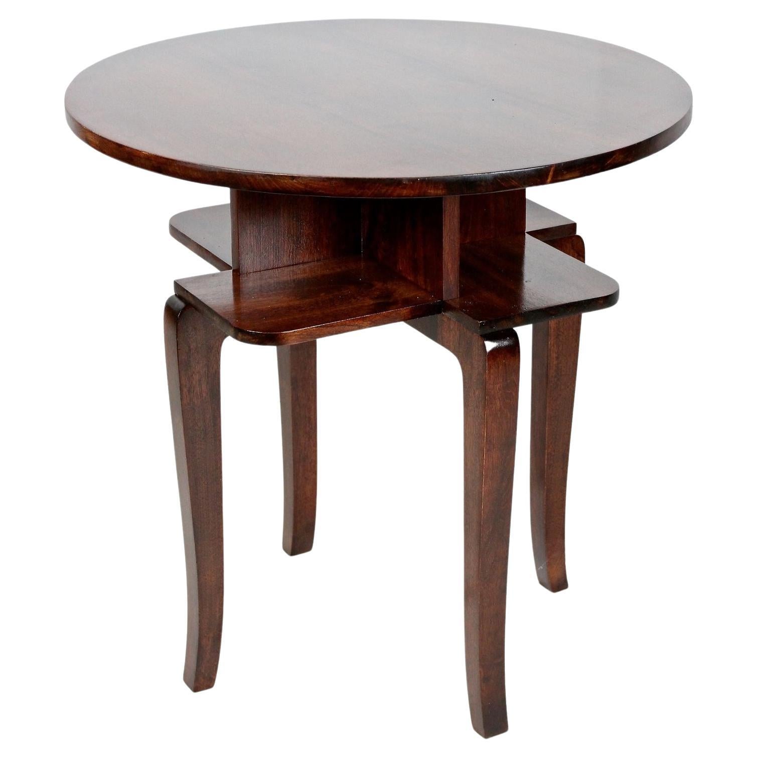 Round Art Deco Bentwood Side Table/ Coffee Table, Mahogany Style, AT ca. 1920
