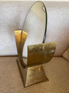 Round Art Deco brass table mirror