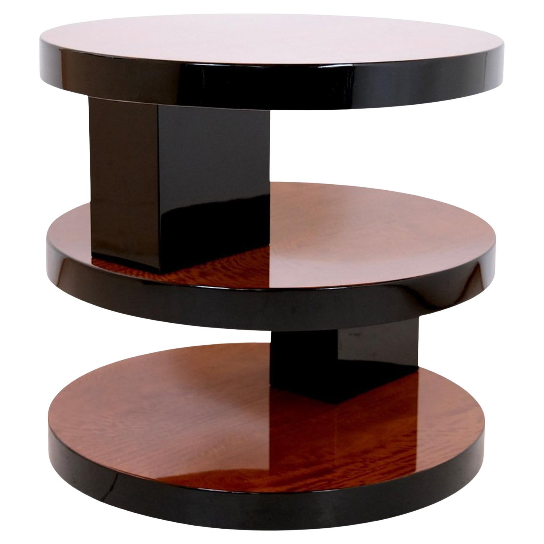 Round Art Deco Coffee table, Cubism  France, circa 1925.  Satinwood black laque