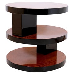 Antique Round Art Deco Coffee table, Cubism  France, circa 1925.  Satinwood black laque