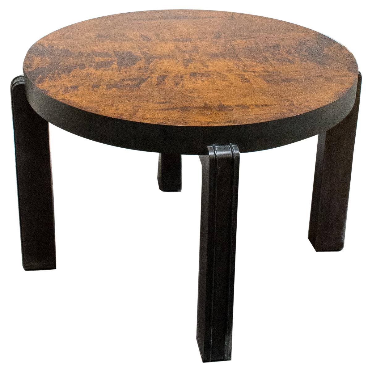 Round Art Deco Coffee Table in Dark Flame Birch
