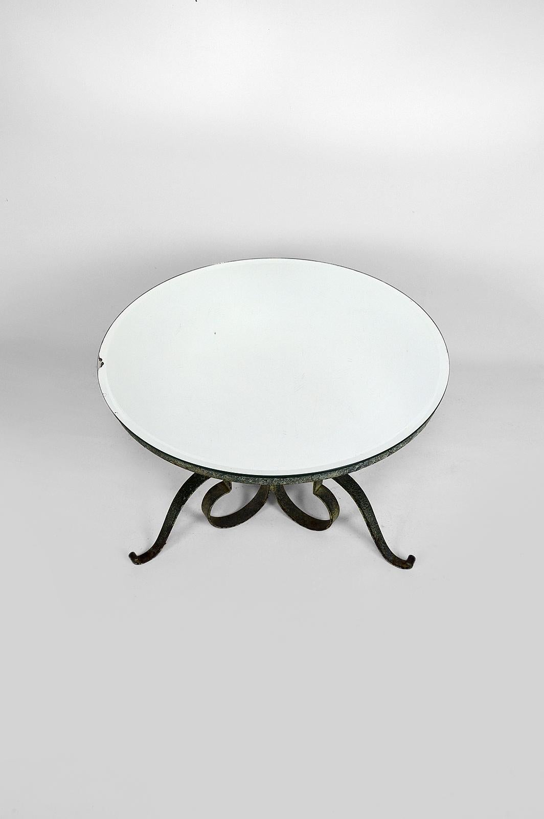 Round Art Deco Coffee Table in Wrought Iron Attributed to Raymond Subes, 1935s 3