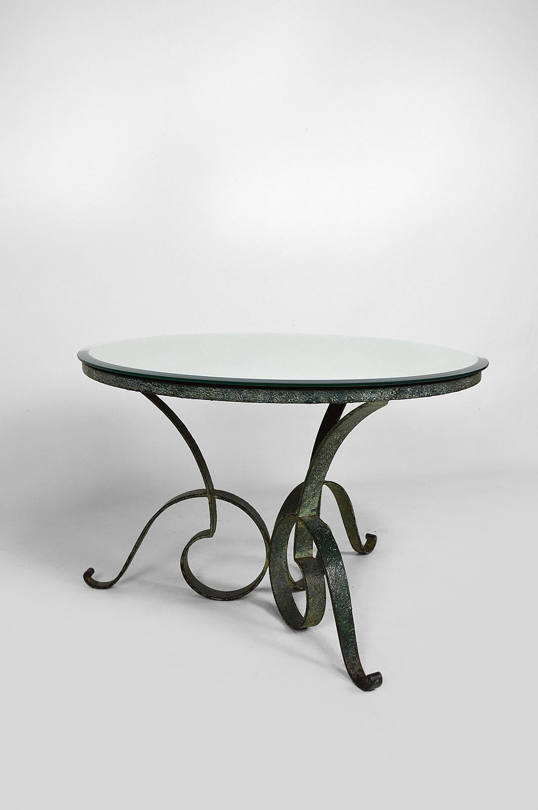 Round Art Deco Coffee Table in Wrought Iron Attributed to Raymond Subes, 1935s 2