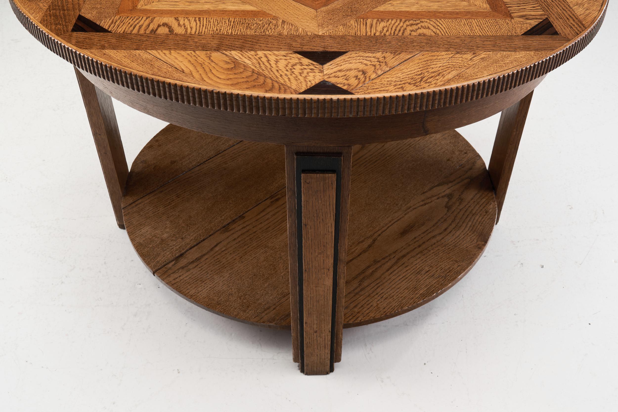 Round Art Deco Coffee Table with Intarsia, the Netherlands, 1930s For Sale 4