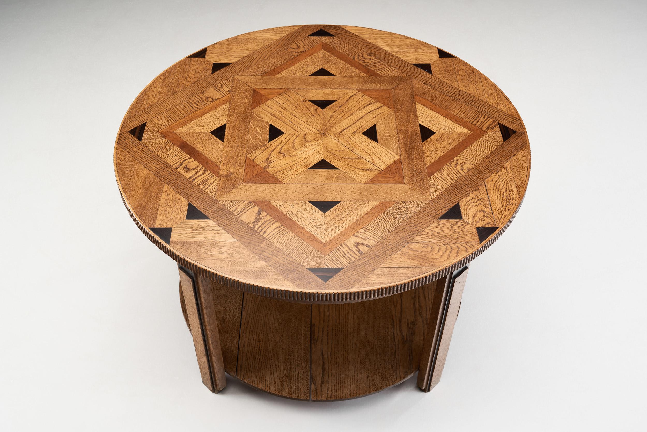 Mid-20th Century Round Art Deco Coffee Table with Intarsia, the Netherlands, 1930s For Sale