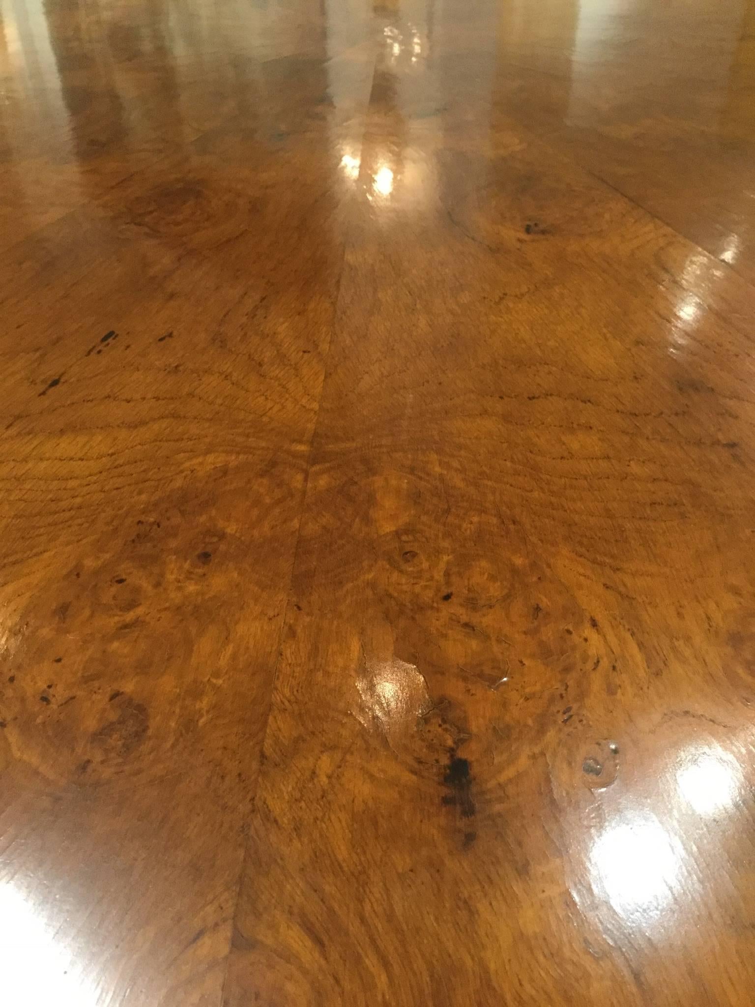 Hand-Carved Round Art Deco Dining Table in Walnut Burl Designed by Renaissance Collection For Sale