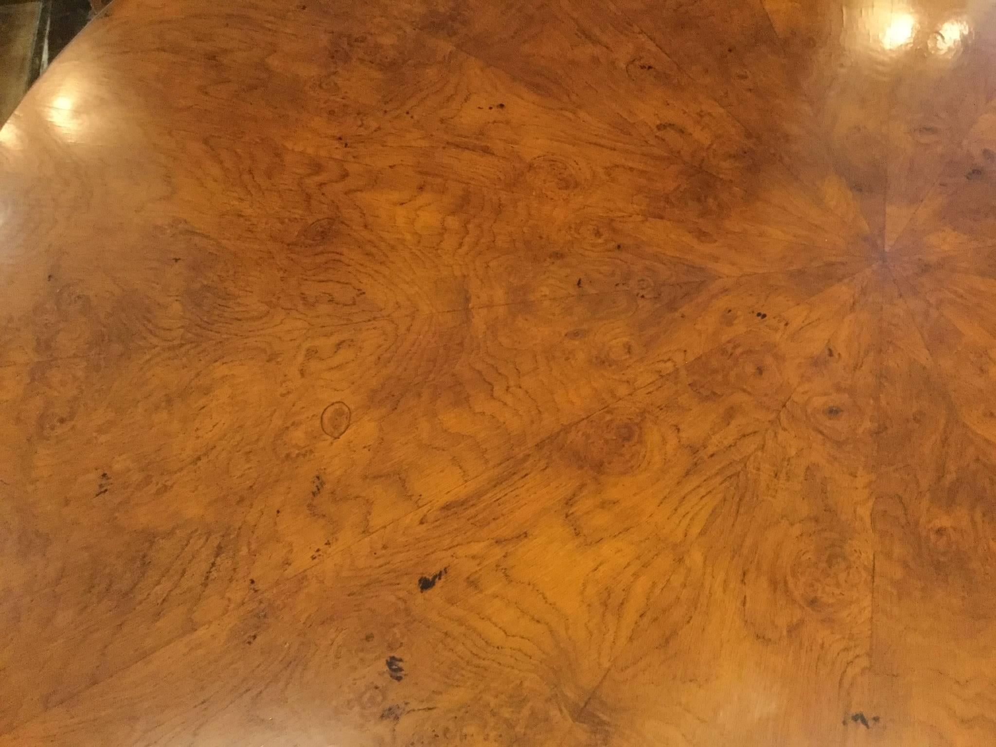 Round Art Deco Dining Table in Walnut Burl Designed by Renaissance Collection In Distressed Condition For Sale In Dallas, TX