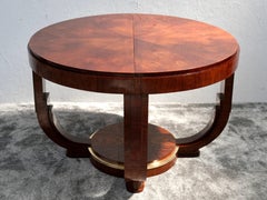 Round Art Deco Dining Table with Extension in French Walnut and Shellac Finish
