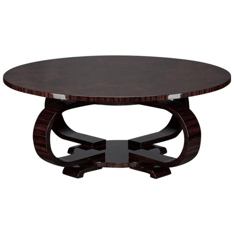 Round Art Deco French Coffee Table in Walnut