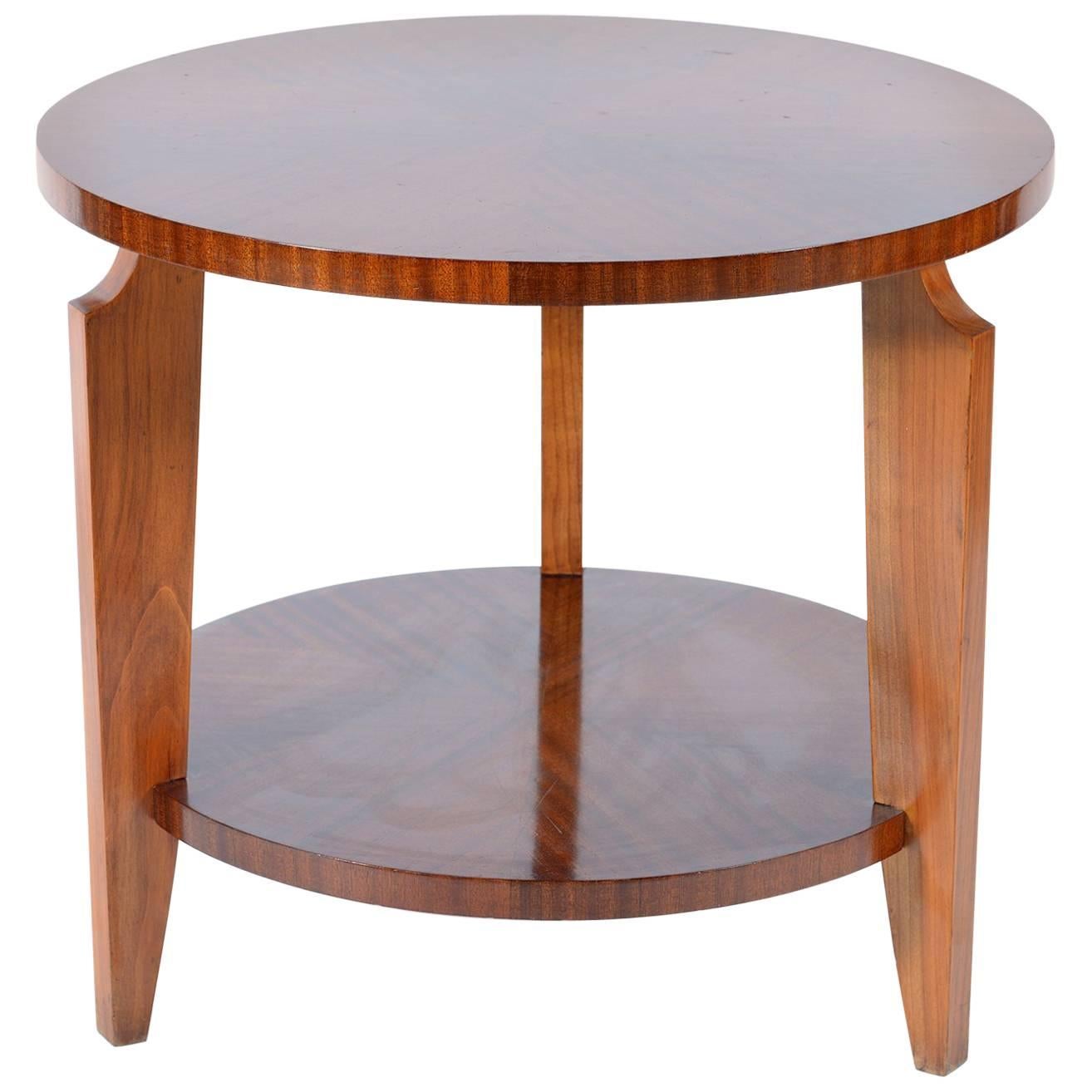 Round Art Deco French Side Table Double Shelves, 1940s