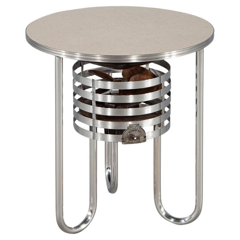 Round Art Deco Machine Age Chrome Cigar Table Kisco Company For Sale