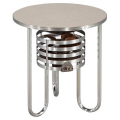 Used Round Art Deco Machine Age Chrome Cigar Table Kisco Company