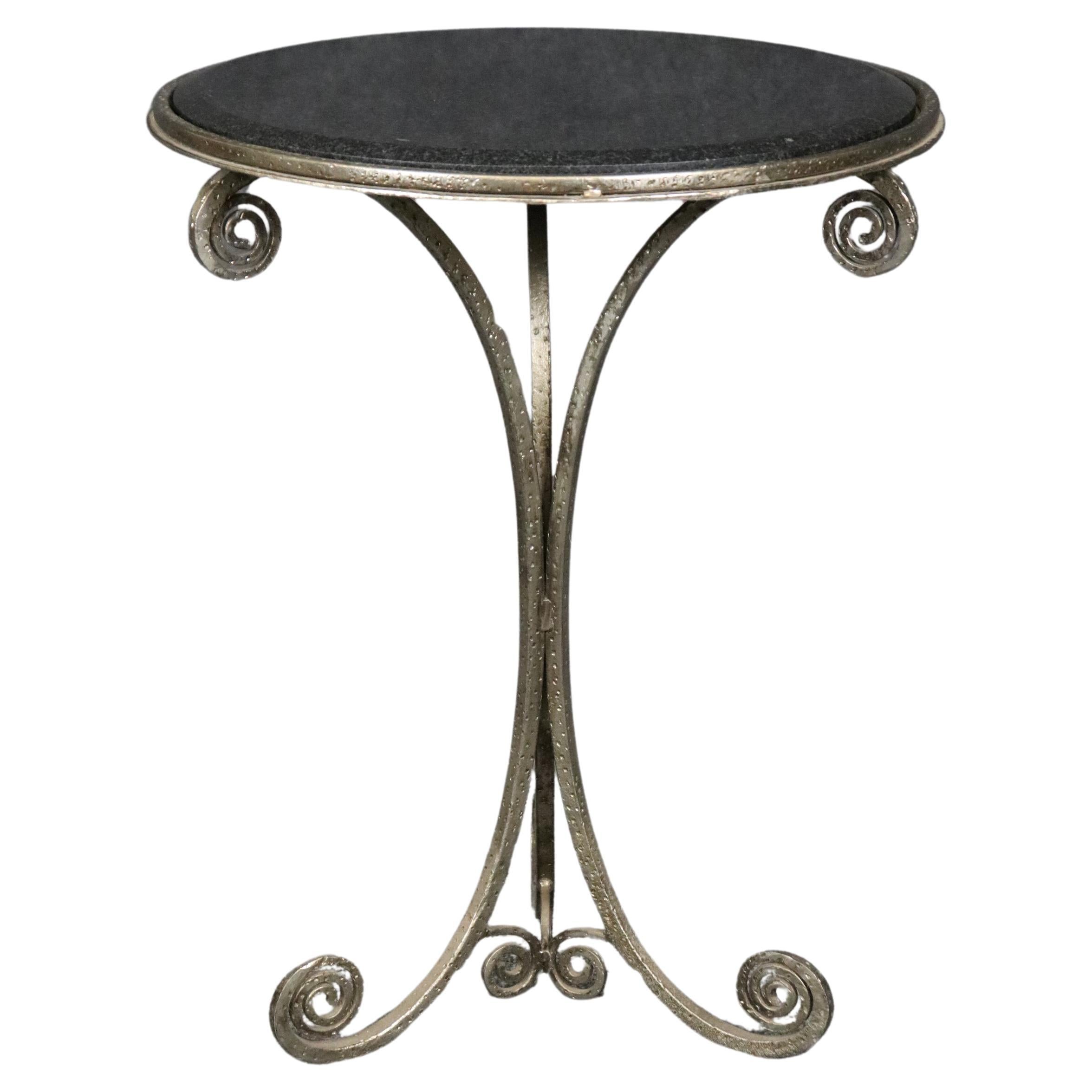 Round Art Deco Metal and Beveled Granite Top End Table in the manner Oscar Bach