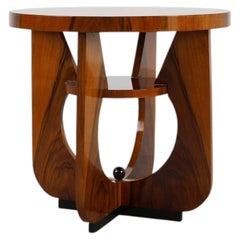 Round Art Deco side or coffee table in wood, France 1920s