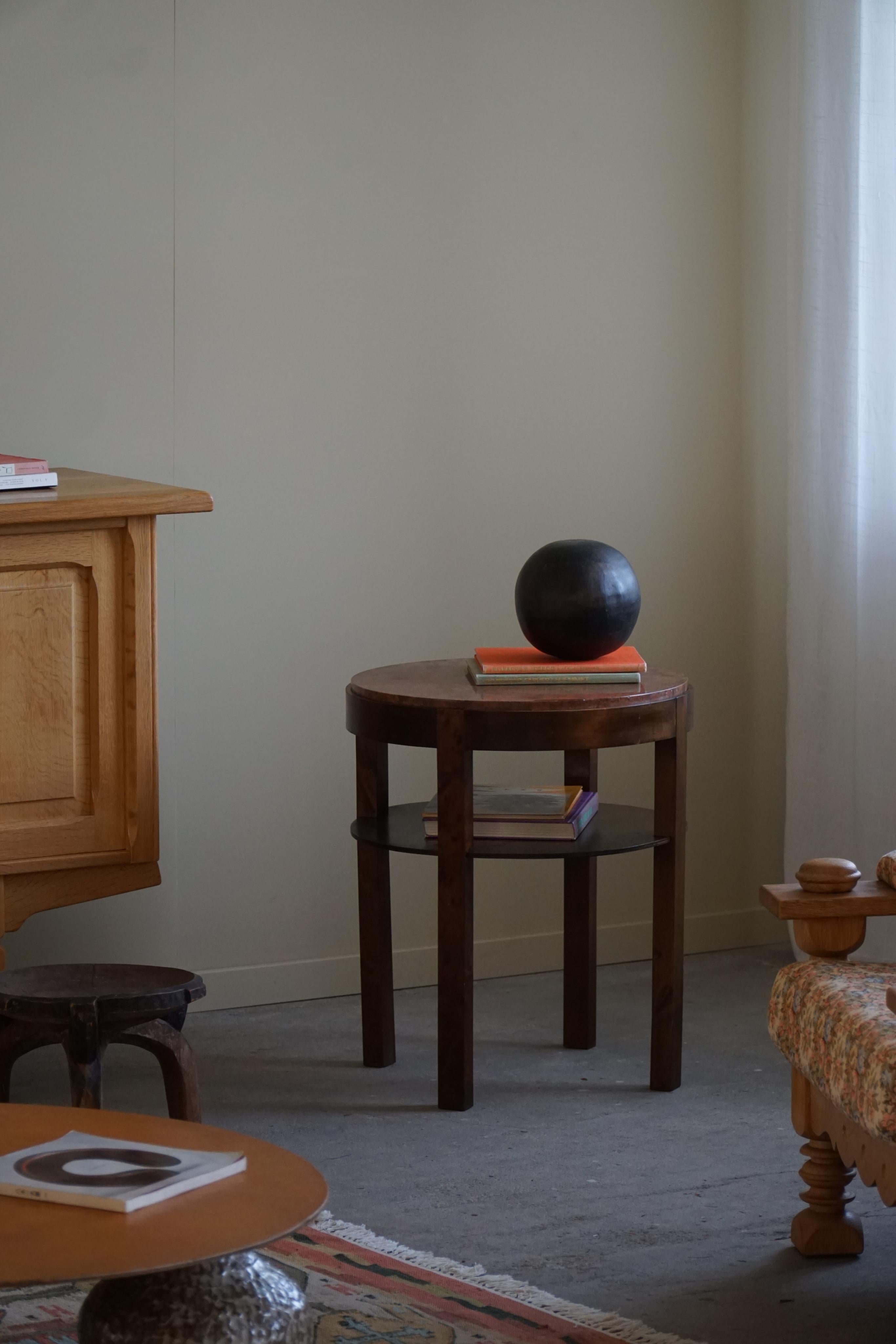 20th Century Round Art Deco Side Table in Beech & Marble Top, By a Danish Cabinetmaker, 1940s For Sale