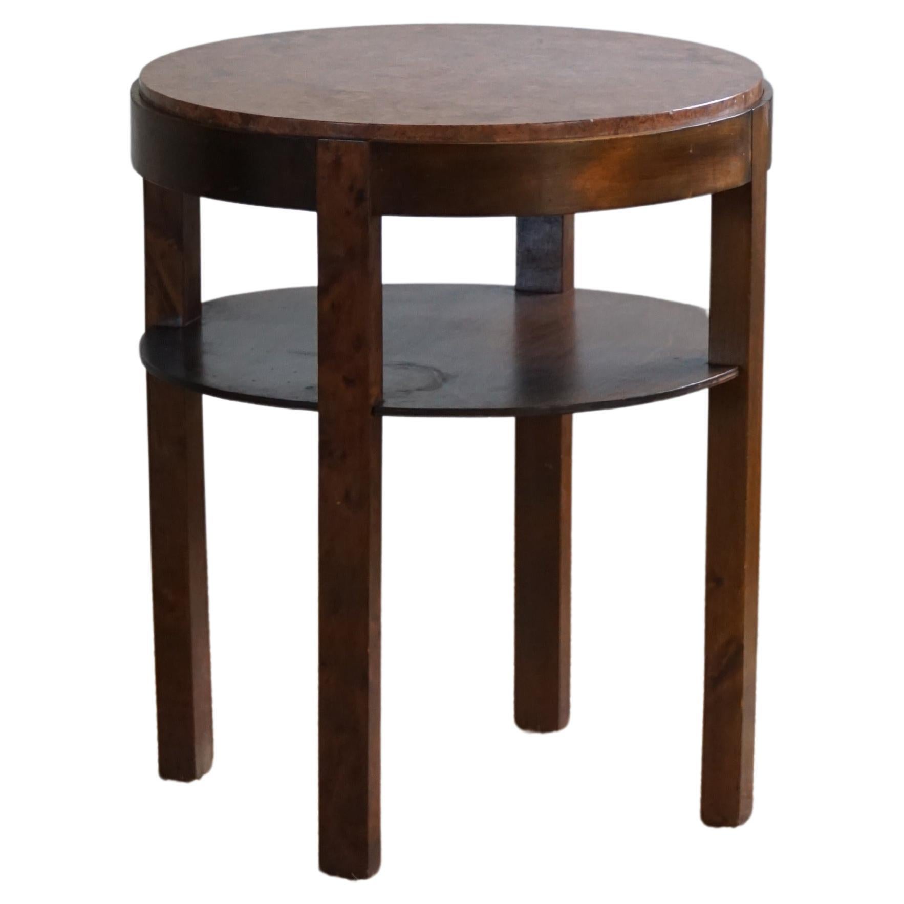 Round Art Deco Side Table in Beech & Marble Top, By a Danish Cabinetmaker, 1940s For Sale