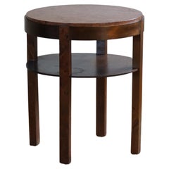 Retro Round Art Deco Side Table in Beech & Marble Top, By a Danish Cabinetmaker, 1940s