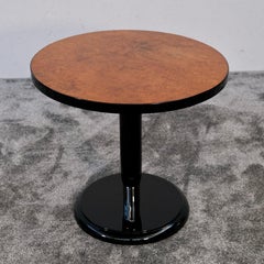 Round Art Deco Side Table in Burl Birch and Black Lacquer, France 1930s