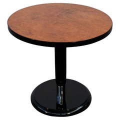 Round Art Deco Side Table in Burl Birch and Black Lacquer, France 1930s