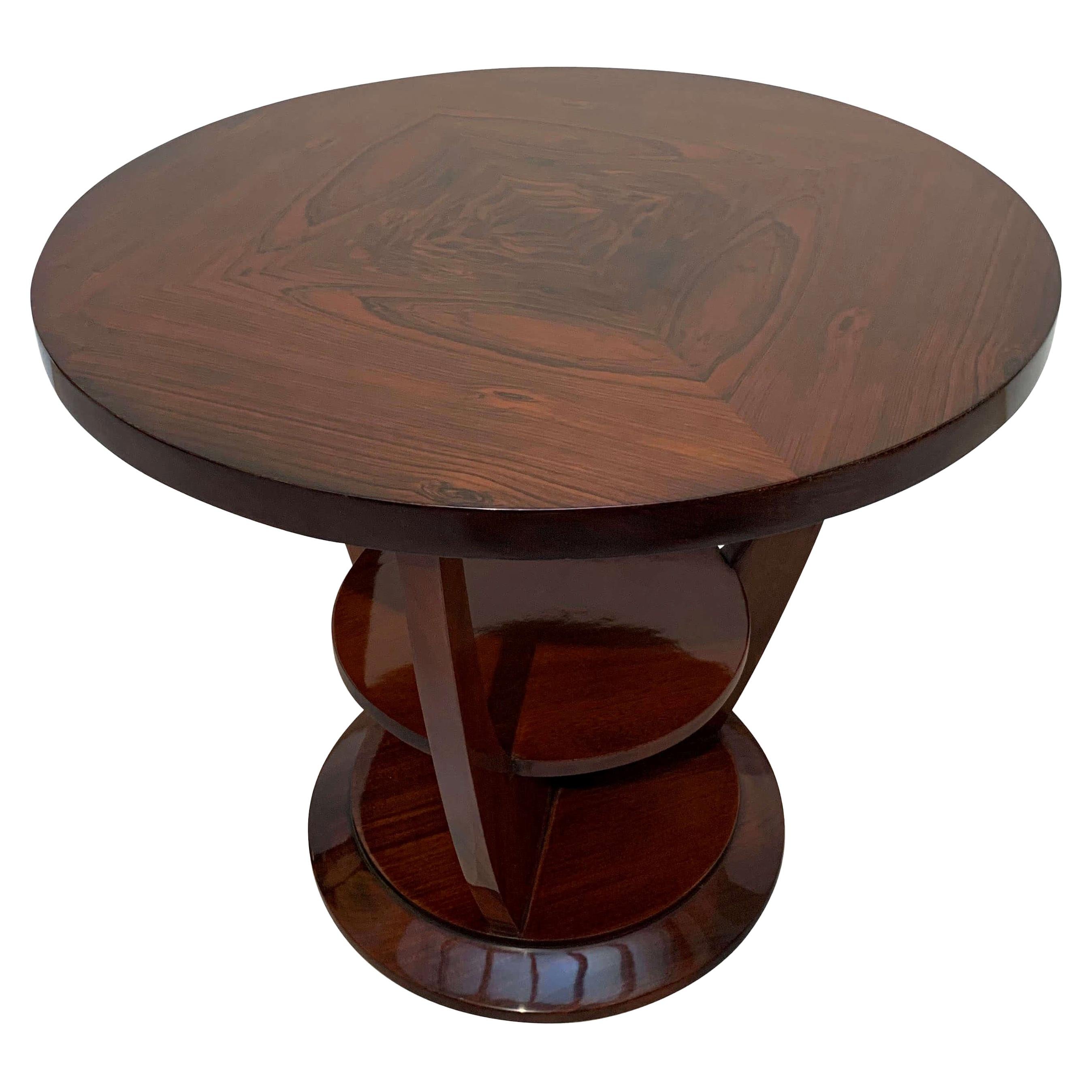Round Art Deco Side Table, Palisander, Signed, French Polish, France, circa 1925
