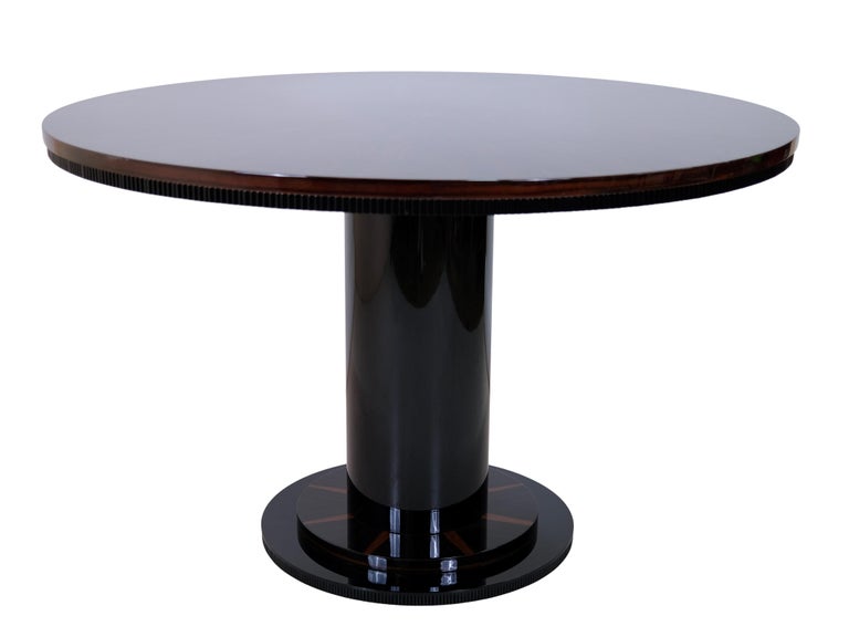 Round Art Deco Style Dining or Center Table in Real Wood Veneer For Sale at 1stDibs