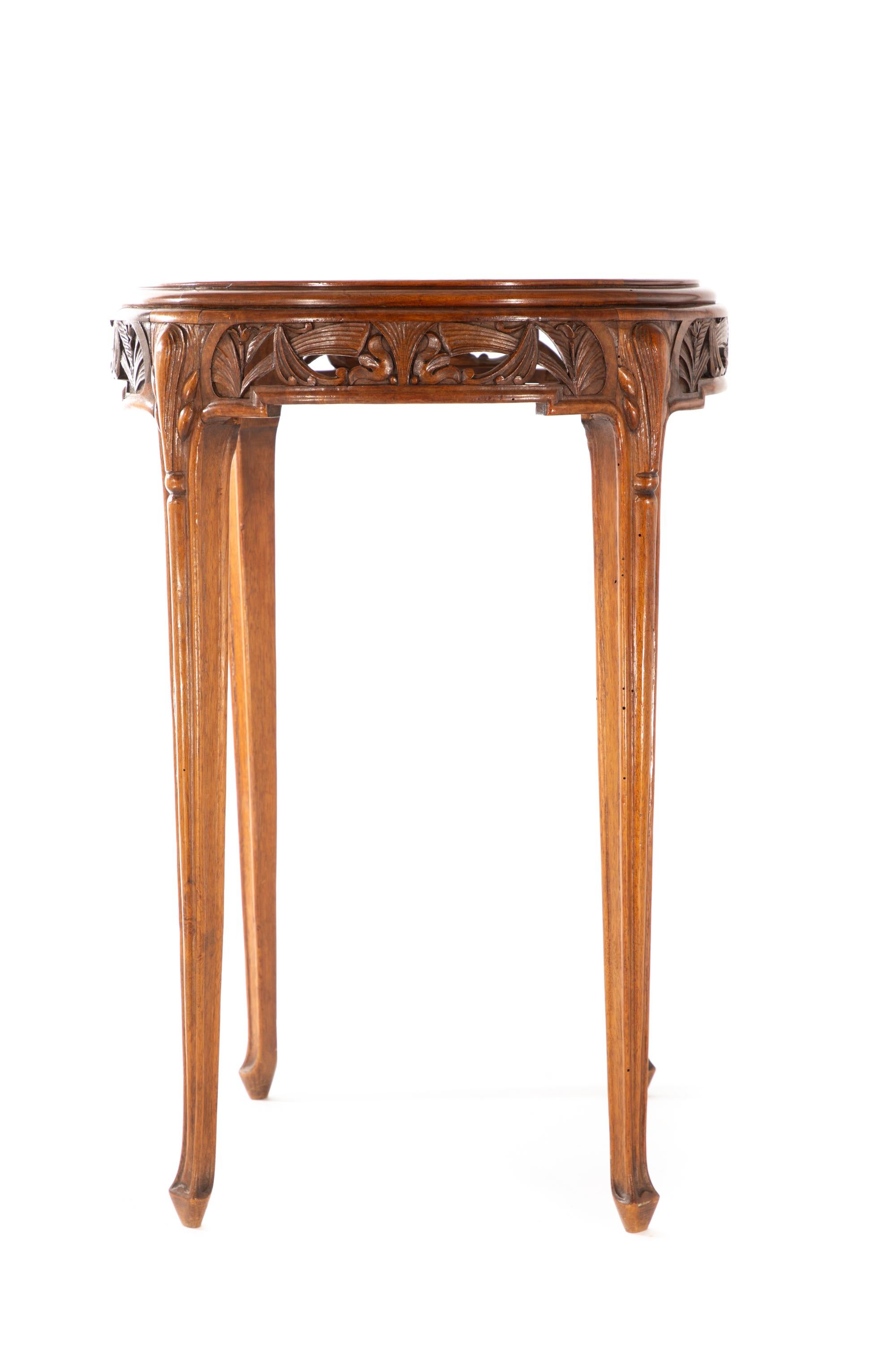 Carved Round Art Deco Style End Table For Sale